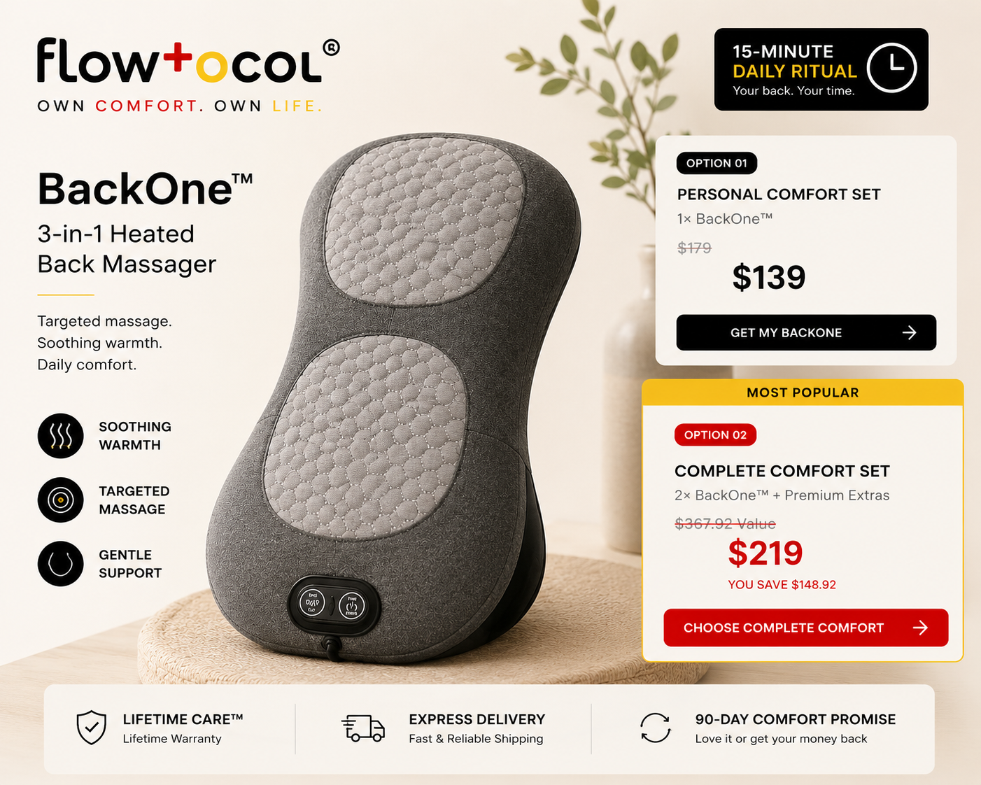 Flowtocol BackOne™ - 3-in-1 Heated Back Massager